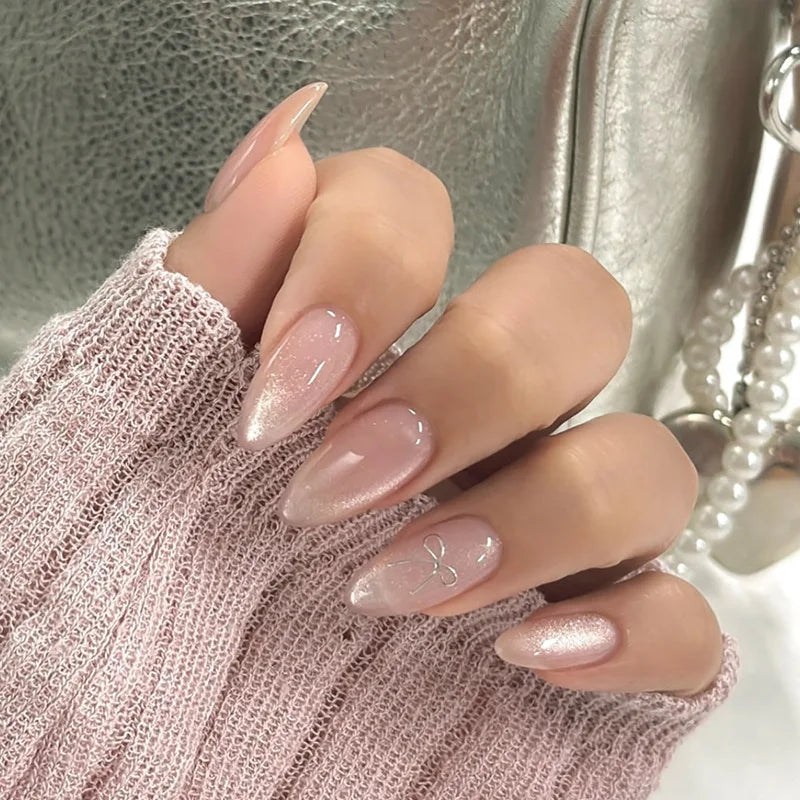 Sweet Almond Gradient Blue French Press On Nails - 24pcs Y2K Star Art