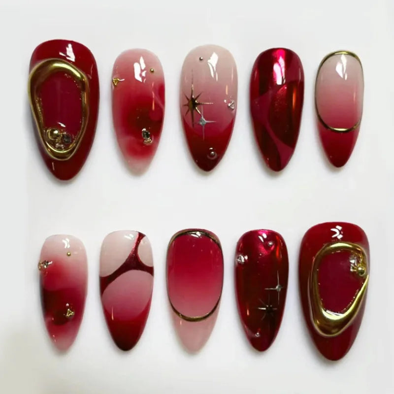 Sweet Almond Gradient Blue French Press On Nails - 24pcs Y2K Star Art