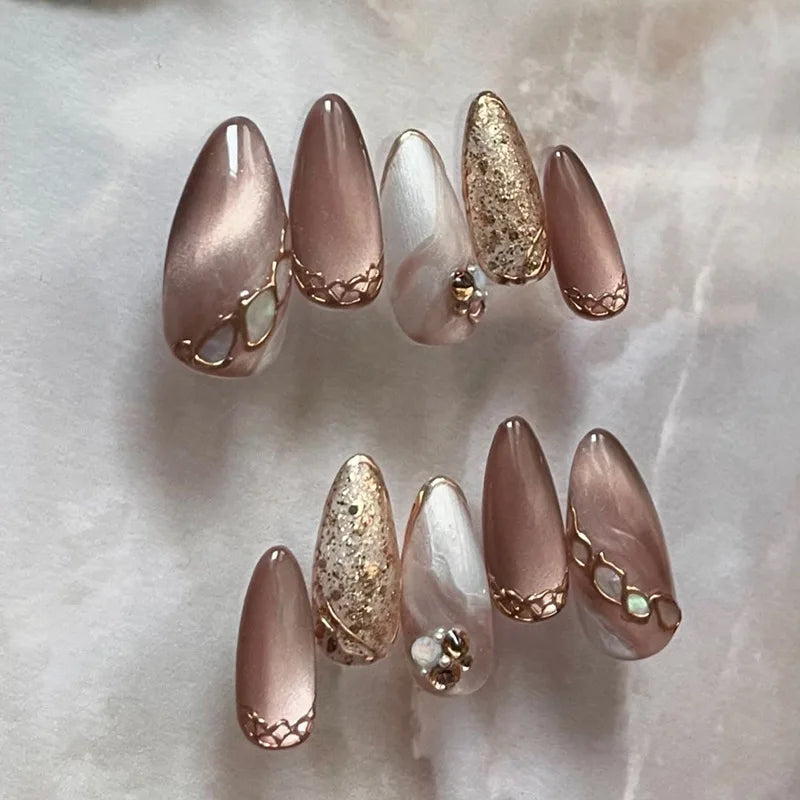 Sweet Almond Gradient Blue French Press On Nails - 24pcs Y2K Star Art