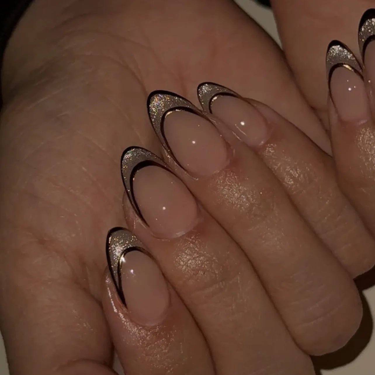 Sweet Almond Gradient Blue French Press On Nails - 24pcs Y2K Star Art