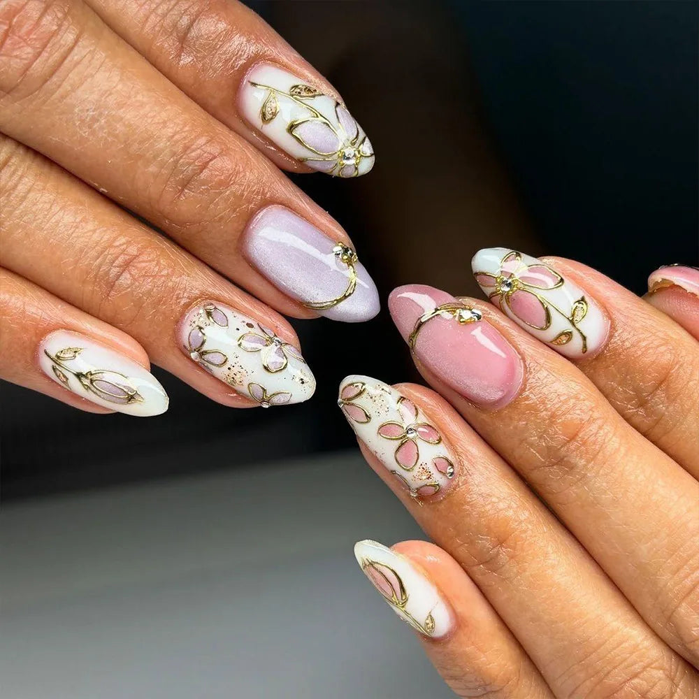 Sweet Almond Gradient Blue French Press On Nails - 24pcs Y2K Star Art