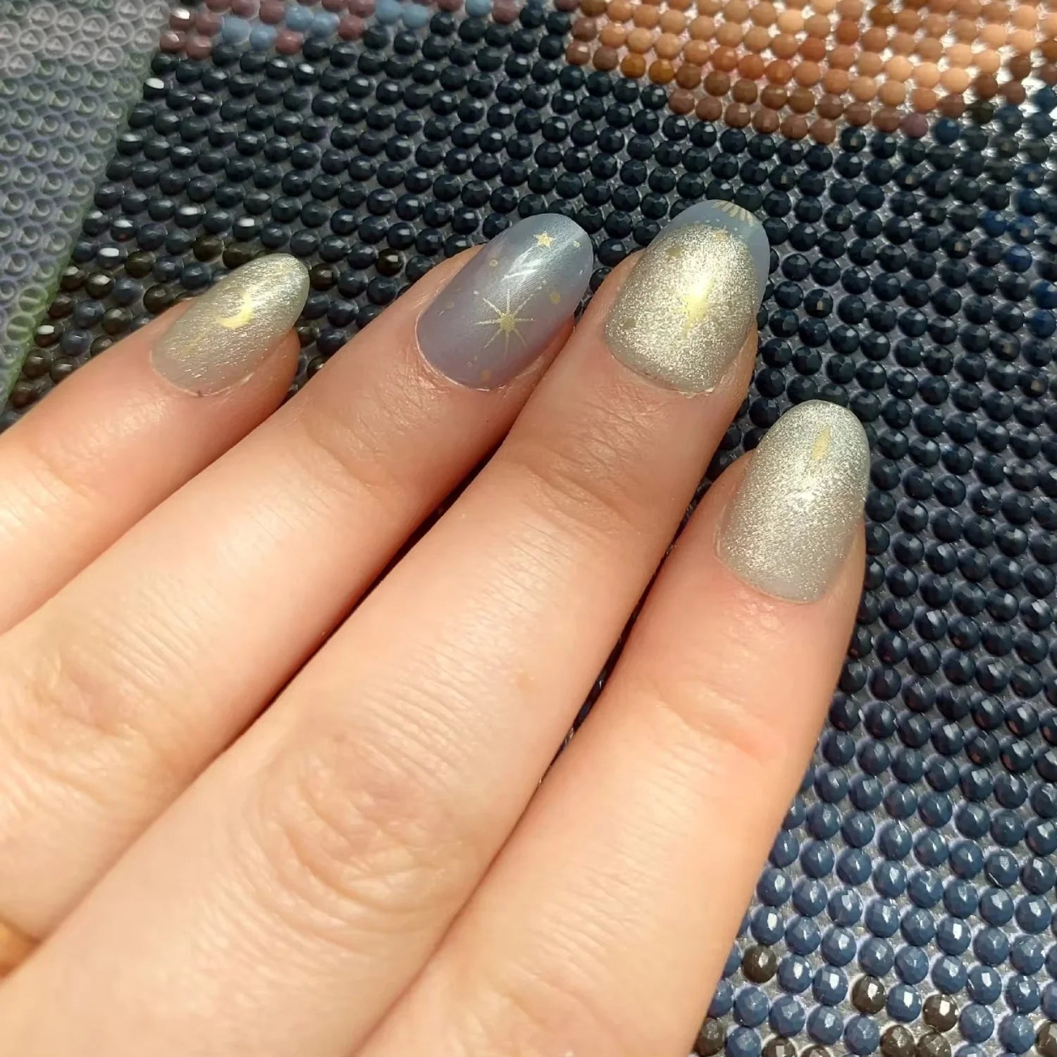 Sweet Almond Gradient Blue French Press On Nails - 24pcs Y2K Star Art