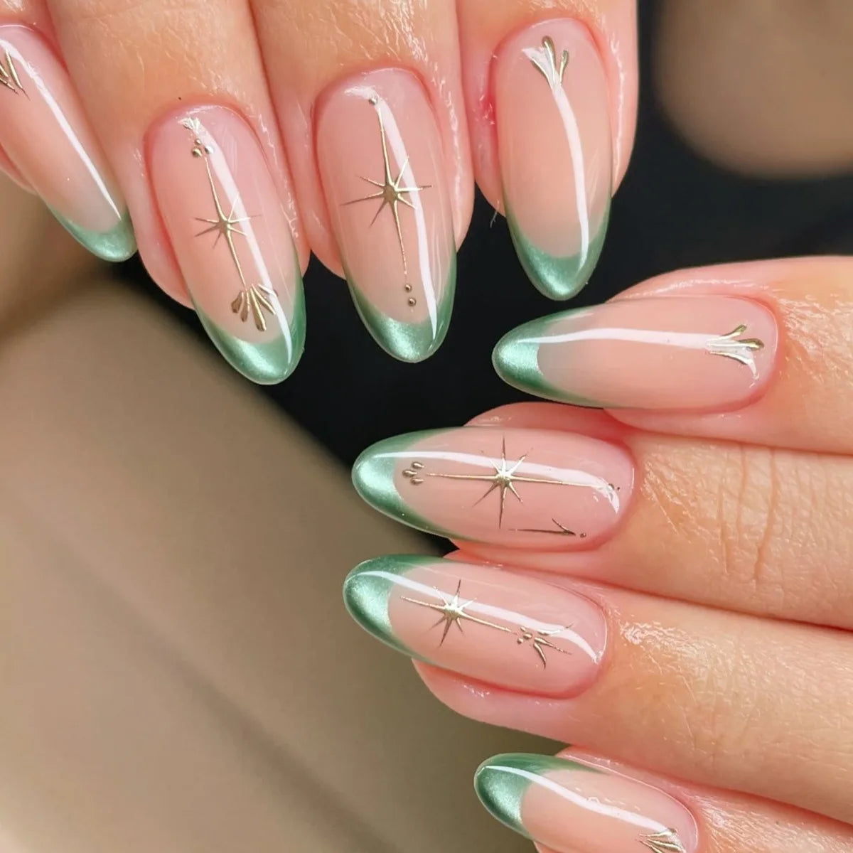Sweet Almond Gradient Blue French Press On Nails - 24pcs Y2K Star Art
