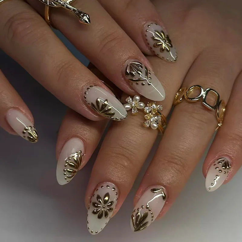 Sweet Almond Gradient Blue French Press On Nails - 24pcs Y2K Star Art